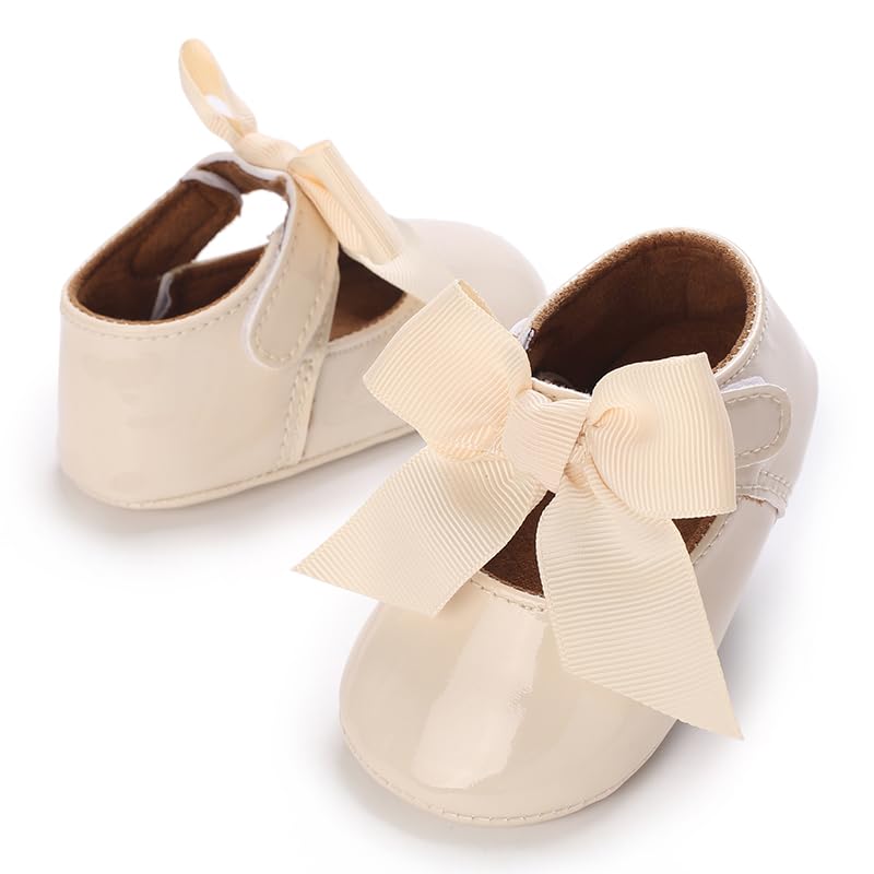 LAFEGEN Baby Girls Mary Jane Flats with Bownot Non Slip Soft Sole PU Leather Newborn Infant Toddler First Walker Cirb Dress Shoes4