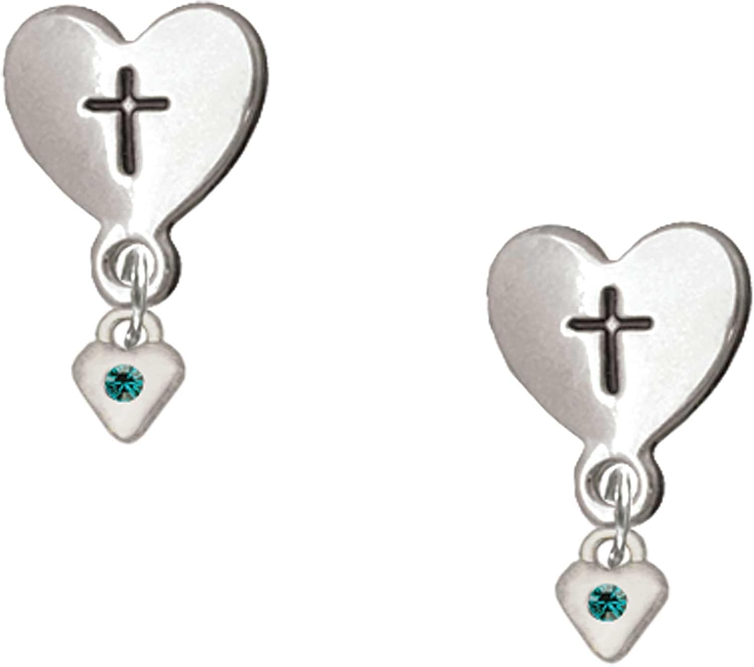 Delight Jewelry Silvertone Mini Birthday Month Crystal Heart Cross in Heart Post Dangle Earrings
