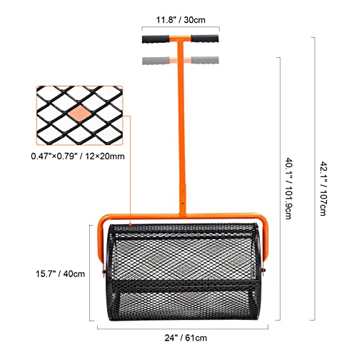 VEVOR Compost Spreader, 24.4-25.6" Height Adjustable Handle, 24" Wide, Lawn and Garden Peat Moss Roller with Side Latches, Powder Coated Steel Mesh Basket for Spreading Manure, Topsoil, Black - Image 3