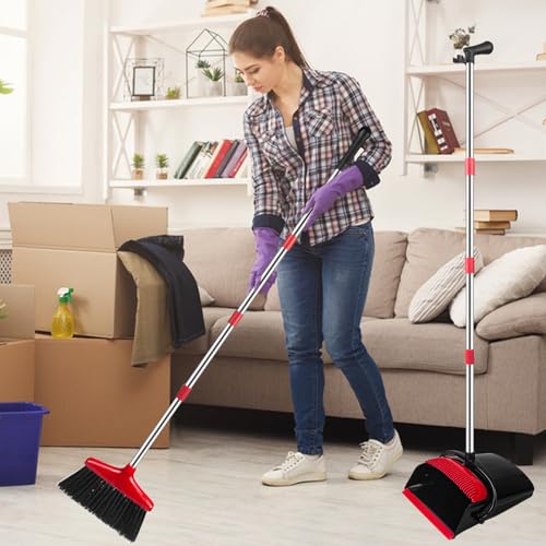 Luazvilkpsar Besen und Kehrschaufel Set, Kehrgarnitur Mit Kamm, Aufrechter Kehrmaschine und Kehrschaufel Combo, Kehrset Classic, Klappbarer Kehrschaufel, für Vorzelt, Haus, Büro, Lobby, Terrasse