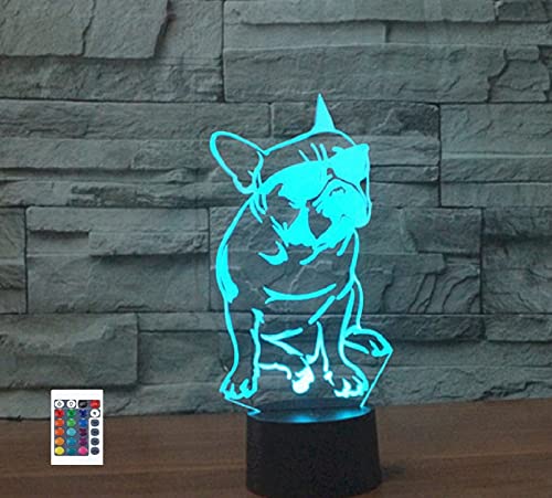 SUPERRUIDALONG 3D Französische Bulldogge Fernbedienung 16 Farben Nachtlichter Illusion Acryl LED Tisch Nachttisch Lampe Kinder Schlafzimmer Schreibtisch Dekor Geburtstag Geschenke Spielzeug für Kinder Cover