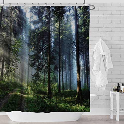 Coxila Forest Shower Curtain Nature Scenery Pine Tree Woodland Landscape Sunlight Sunshine Bathroom Accessories Decor 60 X 72 Inch Polyester Fabric Waterproof 12 Pack Hooks #TOP3