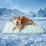 Bedsure Cooling Mat for Large Dogs, Q-Max0.5 Thin Breathable Cold Crate Pad for Pet, Portable Washable Kennel Bed for Summer Active Dog with Chill Cool Soothing Fabric to Rapid Cooling, 35x23, Green