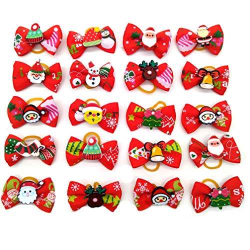 100Pcs Cute Dog Christmas Hair Bows - Elastic Dog Bowknot Hair Band - Fashion Small Dog Puppy Hair Bowknot Topknot Grooming Decor - Dog Hair Accessories - Image 9