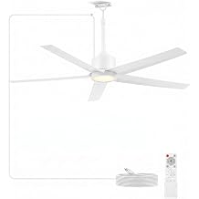 ocioc 52" Outdoor Ceiling Fans with Light,Plug in Ceiling Fan with Quiet DC Motor Dimmable with Remote for Porch Patios Pavilion Indoor/Outdoor UseWhite