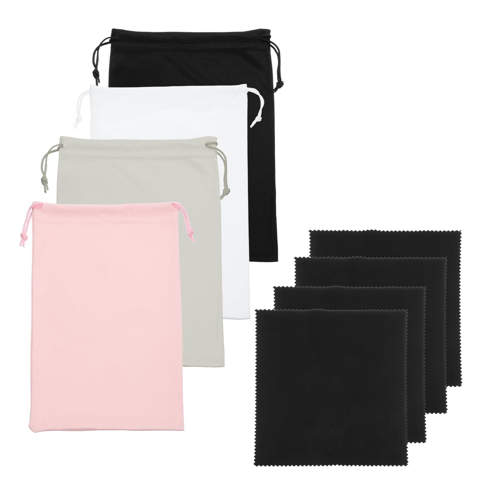 YELARXI Ski Goggle Bag, Microfiber Bag with Cleaning Cloth Drawstring Pouch Soft Storage Sleeve Case Protection 4 Pcs & Black/White/Gray/Pink-Fitting for (Snow Swimming Goggle/Sunglasses)