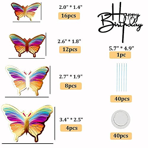 Ymrott Cupcake Topper Butterfly Cake Toppers Happy Birthday Acrylic Food Decoration Wedding Party Supplies Multicolor 40 Pieces #TOP1