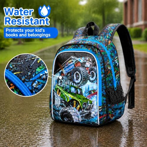 Image of CCJPX 16 inch Truck Backpack for Boys, 3PCS Cars Kids Water Resistant Preschool Bookbags, Cool Kindergarten School Backpacks and Lunch Box