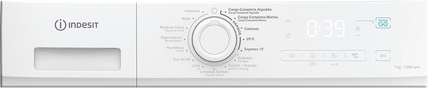 Close-up of the Indesit IMA 752 MY TIME SPT washing machine control panel
