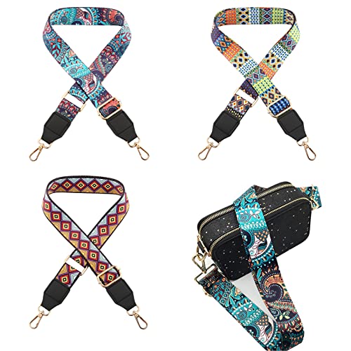 3 Stück Taschengurt Boho, Taschengurte zum Wechseln, Taschengurte, Schultergurt für Taschen mit Karabiner, Taschenriemen für DIY Taschen Handtaschen Einstellbar 70-140cm (Gold) Cover