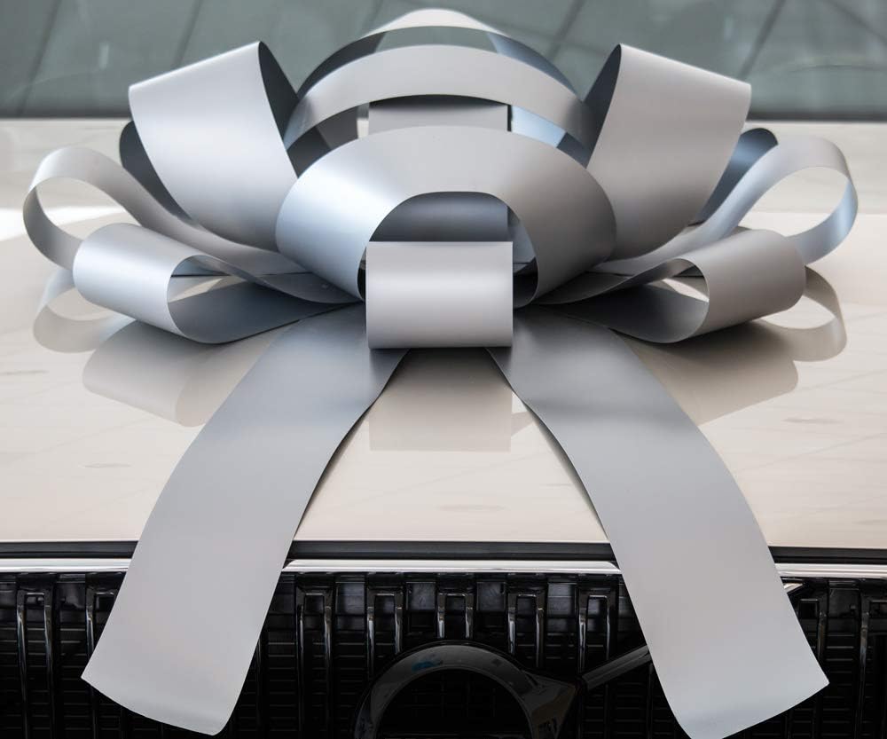 Giant Silver 30 inch Magnetic Car Bow, Weather Resistant Vinyl