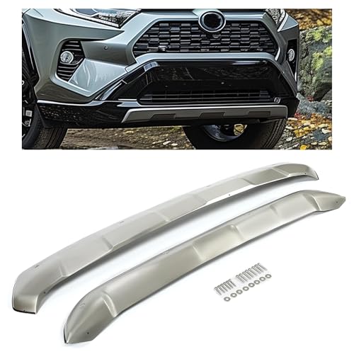KUAFU Front & Rear Bumper Board Lower Valance Compatible with 2019-2023 Toyota RAV4 RAV-4 Lower Air Dam Deflector Valance Cover Panel Skid Plate Board Guard Protector Silvery 2Pcs