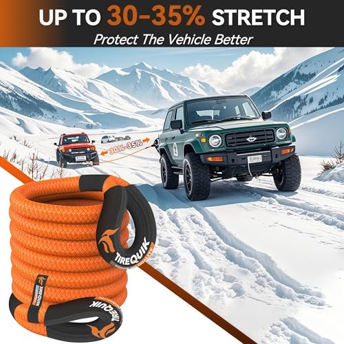 Image of Kinetic Recovery Rope (1 inch x 30ft 48500lbs), Kinetic Tow Rope Recovery Kit with 2 Soft Shackles, Heavy Duty Offroad Snatch Strap, 35% Elasticity Tow Ropes for Trucks SUV UTV ATV Jeep Tractor