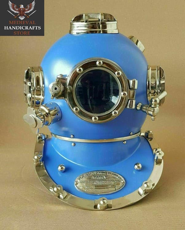 Medieval HANDICRAFTS Store Full Size Blue U.S Navy Divers Diving Helmet Mark V Deep sea Scuba Home Decor Gift