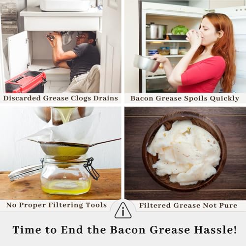 Image of Ayerphalo 24oz Enamel Bacon Grease Container with Strainer, Farmhouse White