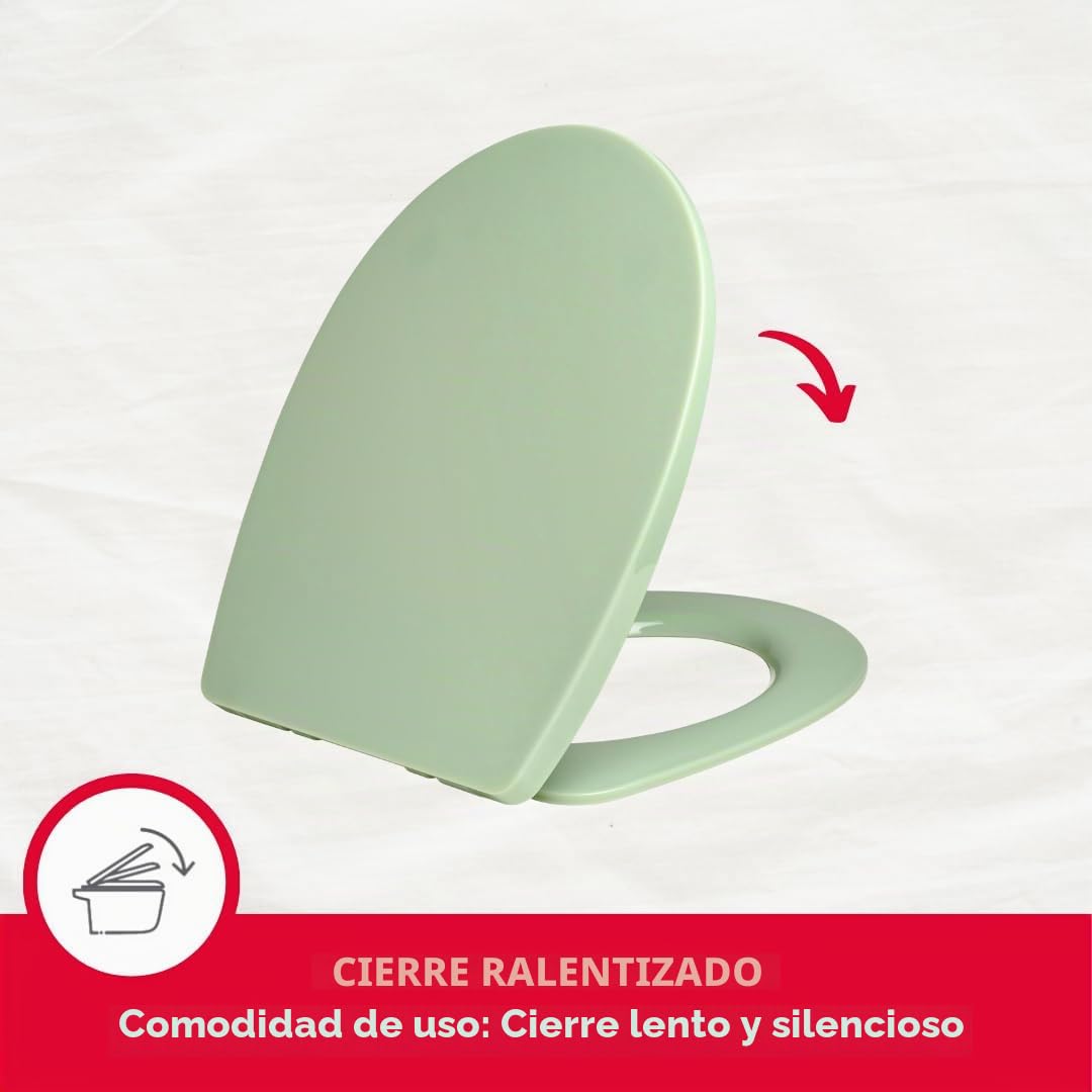Wirquin 20724244 Marbella - Asiento para inodoro (termoplástico, con freno de caída, desmontable, forma de U, color verde salvia, termoplástico)