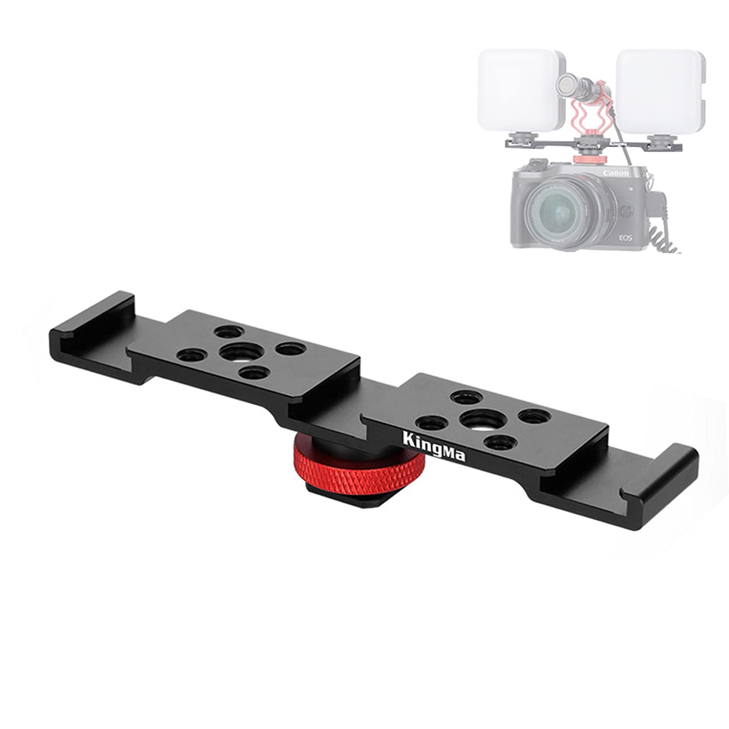 Triple Cold Shoe Mount Adapter Camera Accessories Mount Bracket Gimbal Mount Extension Bar with 1/4 Thread Holes for Video Light, Microphone, EVF and Camera Stabilizer