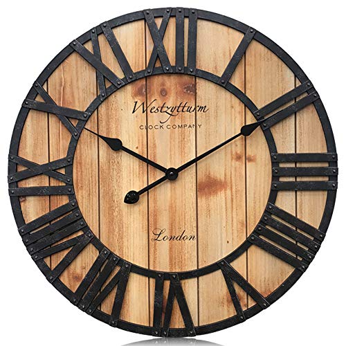 Westzytturm 24 Inch Farmhouse Wooden Clock Large Rustic Wood Wall Clock With Roman Numerals Antique Vintage Wall Clocks For Living Room Decor,Dining Room,Kitchen,Office,Mantel (Orange) #TOP14