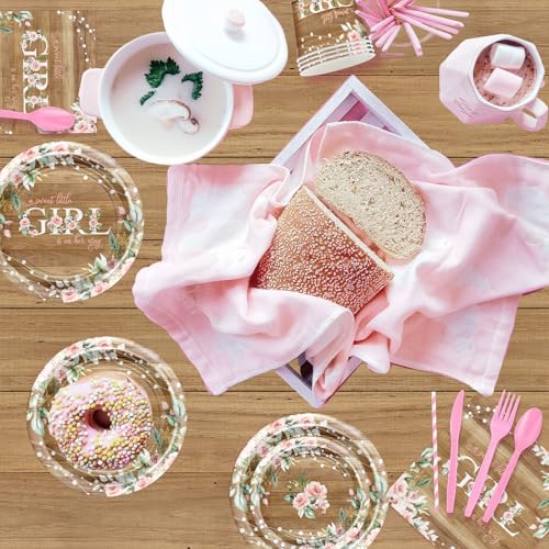 Lecheme Rustic Floral Baby Shower Decorations for Girl 295 PCS, Serves 24 - image 6