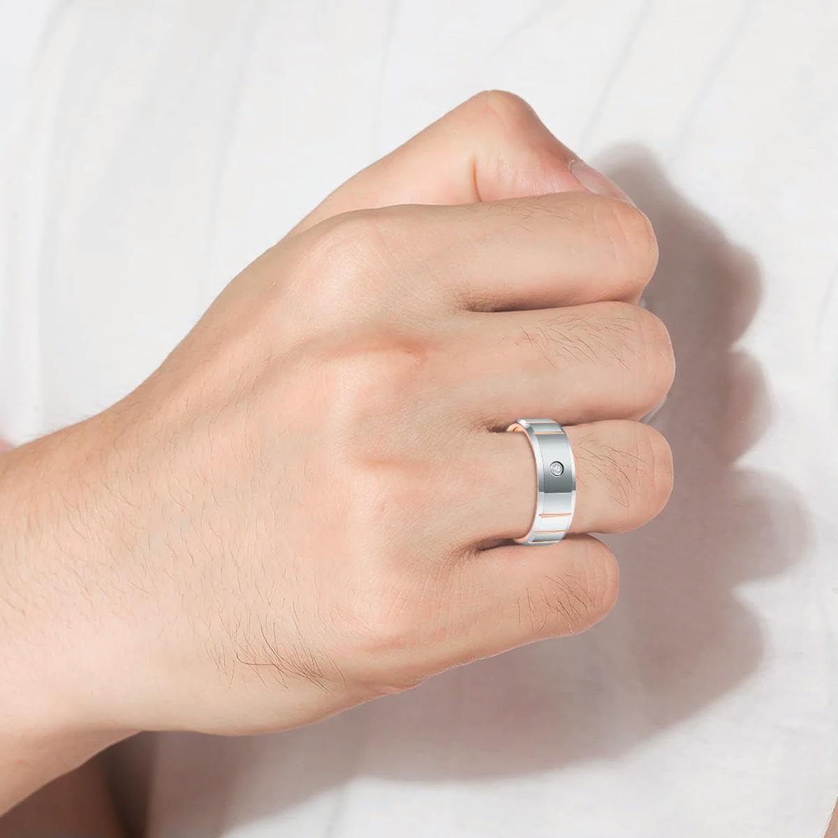 Anillo de Acero de carburo de tungsteno de 8 mm Cúpula Zricon Pulido Anillo de Ranura de Oro Rosa Horizontal para joyería de Boda para Hombres