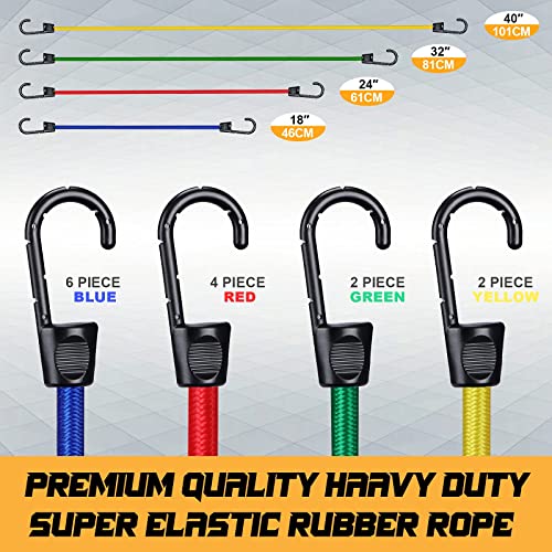 Premium Bungee Cords Heavy Duty In Storage Jar, Includes Various Sizes Bungee Cord Bundle&Canopy Ball Ties,Trap Clip,Spring Snap Hook,Necessary For Outdoor Camping 32-Piece Nice Gifts #TOP1