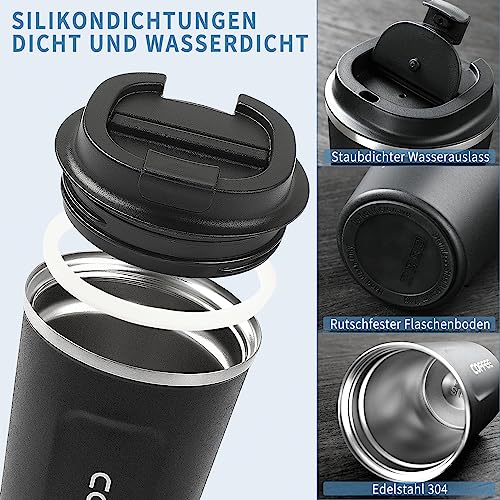 Foto von TELANKS 2 Stück Thermobecher Kaffee to go, 380ml Kaffeebecher to go Thermo, Coffee Becher mit Auslaufsicherem Deckel