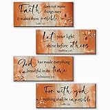 FENCORDAR 4 Pieces Orange Bathroom Decor Bible Verses Decor Wooden Orange Wall Decor Abstract Office Christian Wall Decor Religious Art for Women Office Home Bedroom Living Room Decor(10x4)
