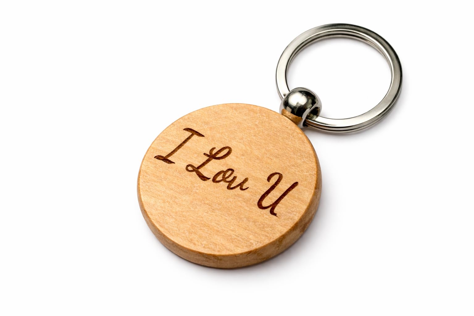 Laser-Engraved Keychain – Wooden or Leather Keyring in Heart, Circle, or Oval Shape – Unique Gift for Anniversaries, Birthdays, Christmas, Mother’s & Father’s Day, Corporate Gift (Wooden Round)