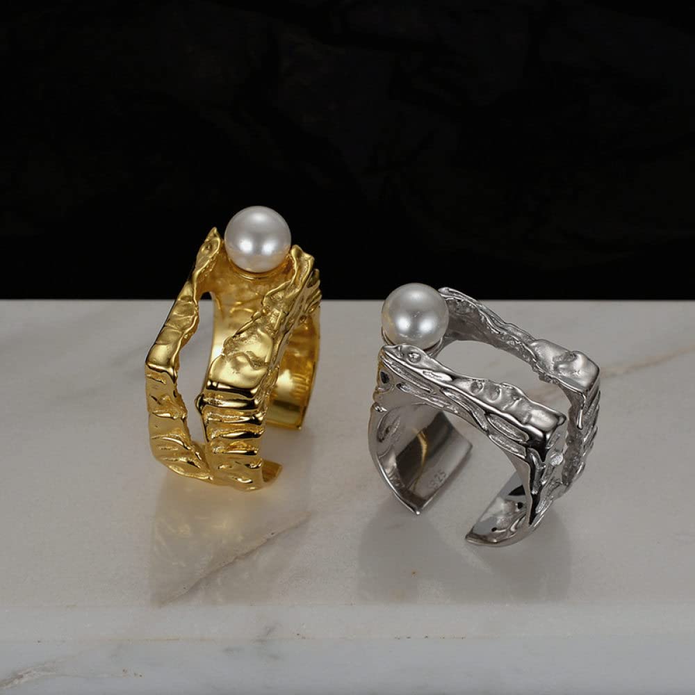 Anello Regolabile,Anelli Regolabili Per Donna Forma Quadrata Argento Sterling 925 Danneggiato Anelli Di Eternità Scavati Anelli Di Fidanzamento Placcati Oro Anelli Di Fidanzamento Per Ragazze Signo