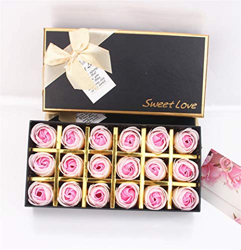 StyleZ 18PCS/Set Rose Flower Petals Shaped Plant Essential Oil Soap Floral Scented Bath Soap for Lady Women Girl (Pink)