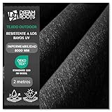 DreamRoots Tela Impermeable Exterior por Metros Aspecto Lino Resistente UV - Tela de Toldo y Tapizar con Revestimiento PU, 240 g/m², Columna de Agua 8000 mm, 60.000 Martindale - Negro, 2 m