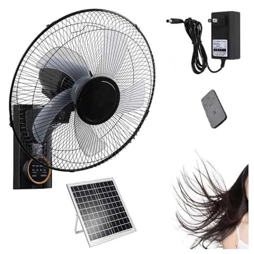 16" Wall Mount Fan Oscillating Outdoor, Indoor Solar Wall Mounted Fans, 90° Oscillating Portable Wall Fan, with Remote Control, Quiet 5 Blades 3 Speeds, Solar Panel, for Bedroom Bathroom Home Patios