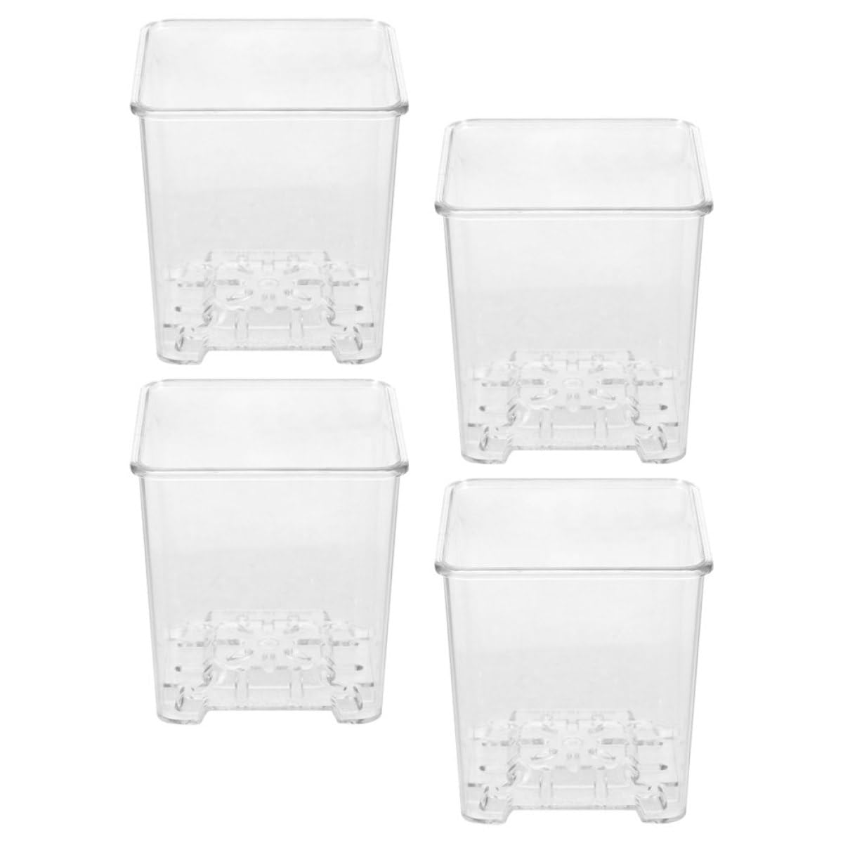 Pots de Jardin Carrés Transparents en Acrylique pour Orchidées Phalaenopsis, Lot de 4 Pots Trous, pour Pépinière et Rempotage