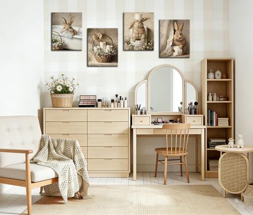Image of Frimeeme Framed Cute Bunny Bathroom Canvas Wall Art