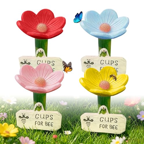 4 Stück Bienentränke, Insektentränke Bienentränke für den Garten, Bienentränkes Keramik, Cups for Bee, Insektentränke Garten Bienentränkes Blume für Schmetterlinge, Gartens Terrasse Balkon Dekoration