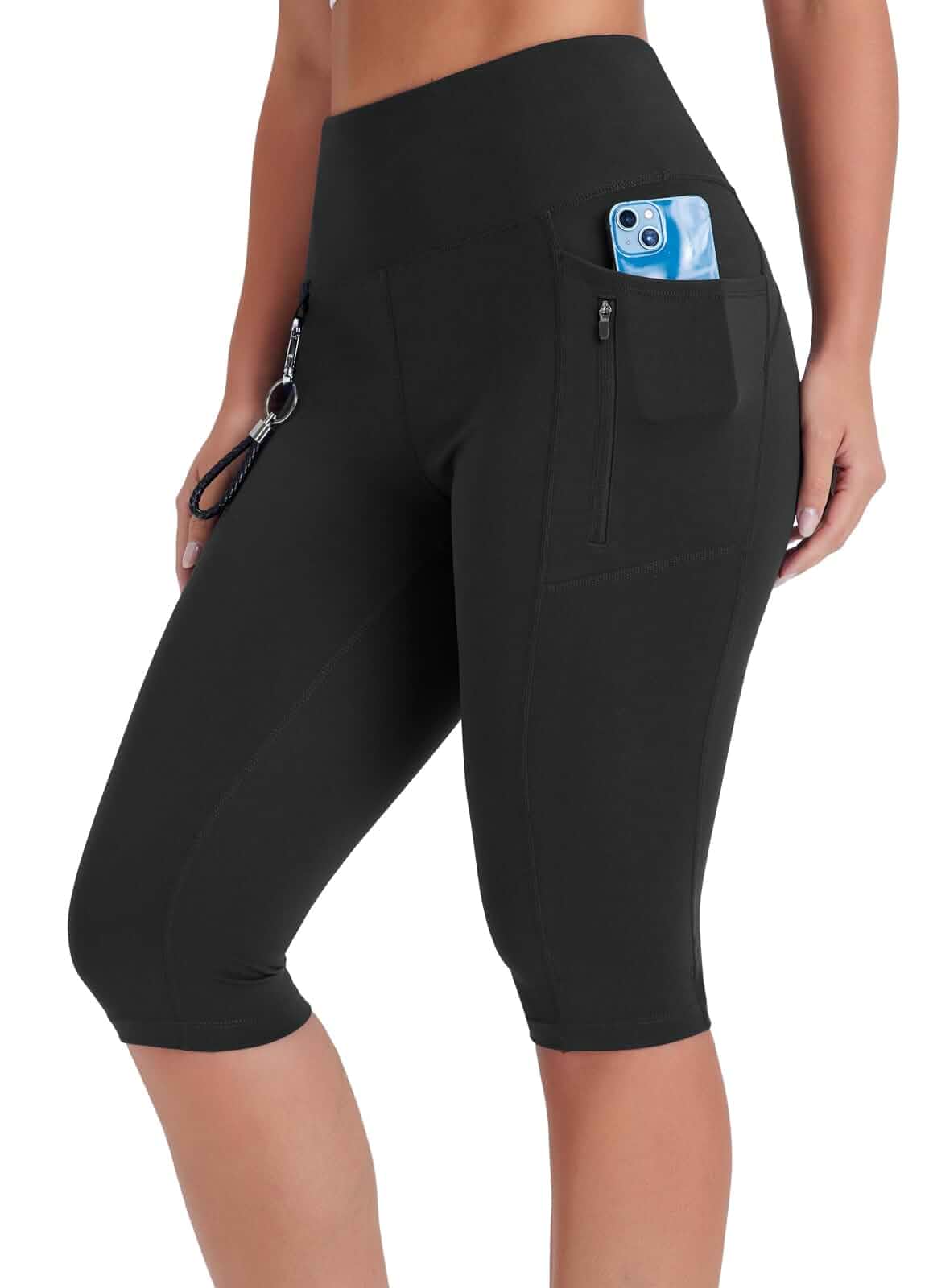 Women's 14" Long Biker Shorts Tummy Control Knee Length Hiking Shorts Capri Leggings Bermuda Shorts with Pockets Leggings