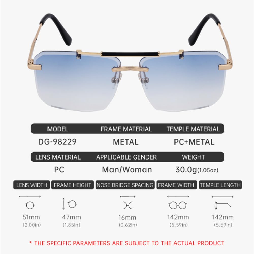 Rahmenlose Klassische Sonnenbrille Damen Herren Luxus Vintage Doppelrandlose Fahrsonnenbrille für Männer