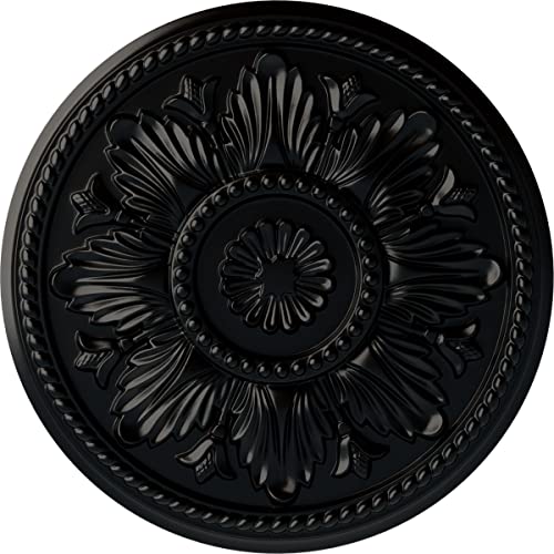 Image of Ekena Millwork CM18EDBLF Edinburgh Ceiling Medallion, Jet Black