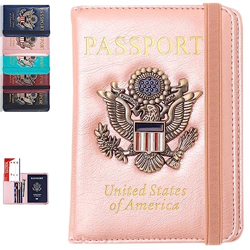 Image of Passport Holder Cover Travel Wallet RFID Blocking Passport Wallets Family Organization Personalized Wallet Case for Men and Women Travel Must Haves(Rose gold)