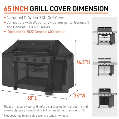 Arcedo Grill Cover 65 Inch Compatible with Weber Genesis II 400 Series and LX 400 Series Gas Grill, Waterproof Heavy Duty Outdoor 4 Burner Fade Resistant BBQ Cover, Compared to 7131