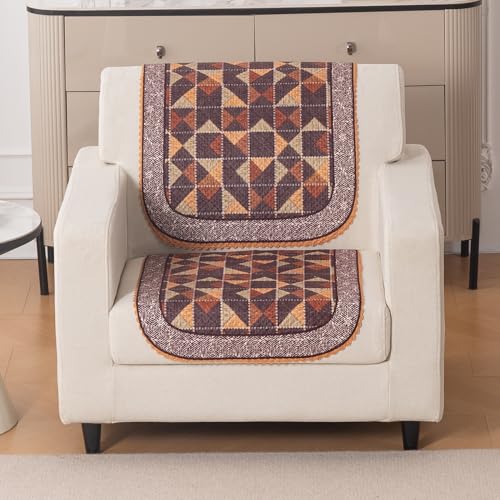 Image of HOKIPO HeavenHue Sofa Cover 1 Seater for Seat & Back, Rustic Mosaic