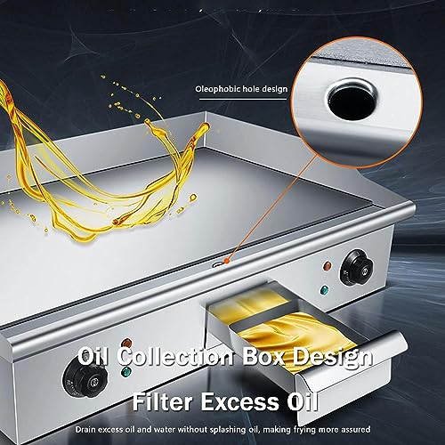 Piastra per barbecue da banco con piastra calda, 4400 W, in acciaio inox Teppanyaki, con doppio controllo della temperatura 50-300 ℃ e foro per perdite di olio, per cucina e ristorante