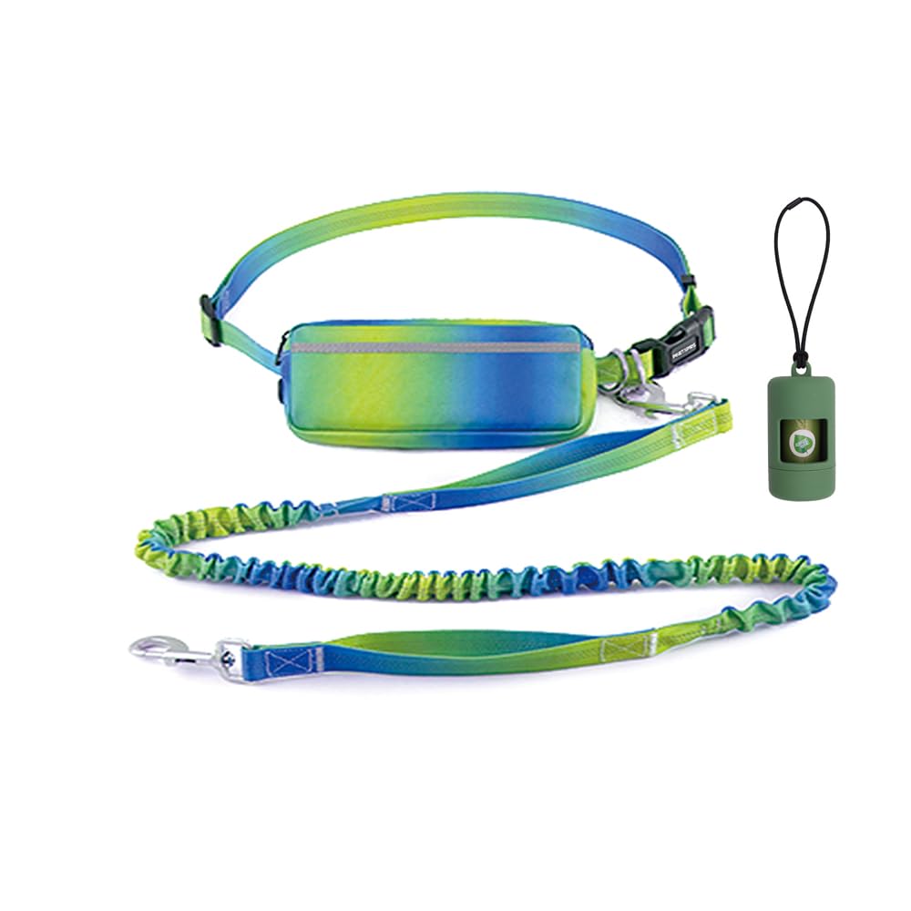 PINETAPIRS Adjustable Waist Leash with Zipper Pouch for Dog,Shock Absorbing Bungee Hands Free 3.9-6 Feet Long with Reflective Stitches,Wide Padded Waist Dog Running Leash