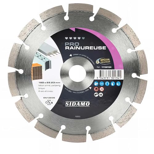 Disque diamant PRO RAINUREUSE D. 180 x 22,23 x H 10 mm Béton/béton armé - 11130134 - Sidamo