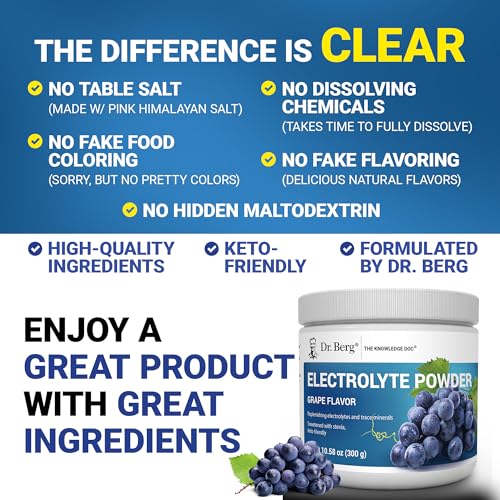 Image of Dr. Berg Zero Sugar Hydration Keto Electrolyte Powder - Enhanced w / 1000 mg of Potassium & Real Pink Himalayan Salt (NOT Table Salt) - Grape Flavor Hydration Drink Mix Supplement - 50 Servings