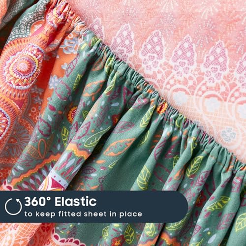 Wake In Cloud D0252-CD4-Q(J) Boho Bed Sheets, 4-Piece Sheet Set, Bohemian Chic Mandala Medallion Colorful Hippie Aesthetic Bedding thumb #4