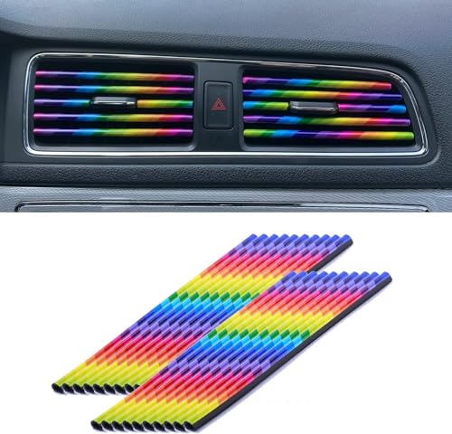 Image of Car Auto Air Conditioner Vent Outlet Trim Strip, DIY Decoration Chrome PVC Car Interior Moulding Trim Strip Line for All Straight Air Vent Outlet(20 Pieces Rainbow)