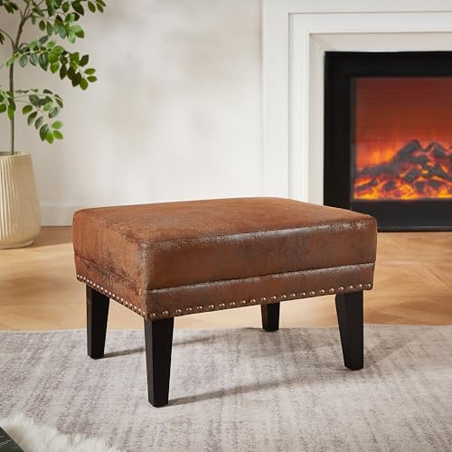Christopher Knight Home Elber Mid-Century Modern Upholstered Ottoman Coffee Table, Small Living Room Sofa Footrest, Wooden Rectangular Ottoman Footstool, Brown by Christopher Knight Home - Used condition - US$62.03