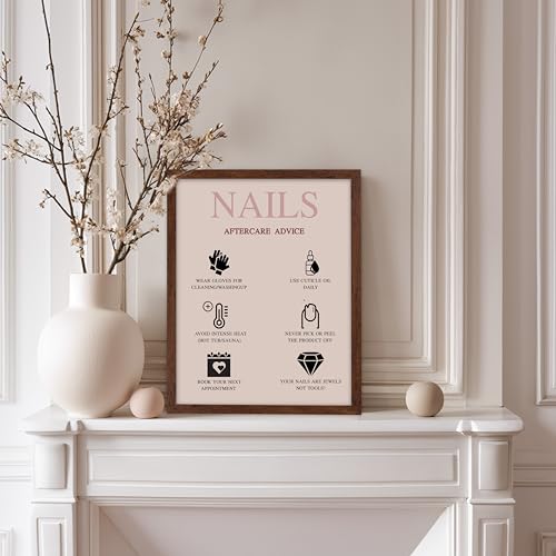Image of Poster Master Nails Aftercare Advice Print - Fashion Poster - Manicure Art - Trendy Gift for Men, Women & Fashionista - Chic Decor for Salon, Spa or Nail Bar - 11x14 Brown Framed
