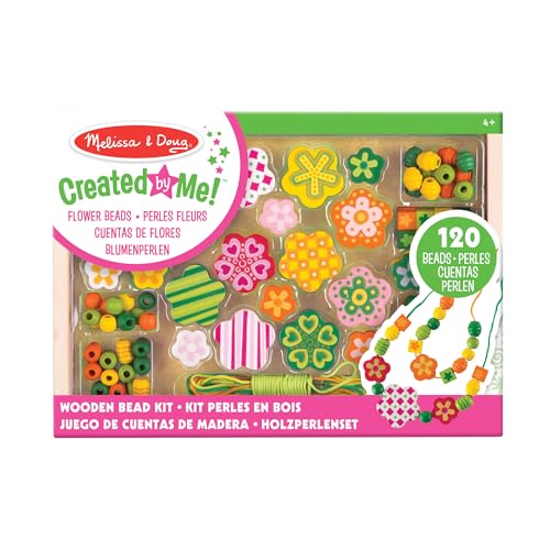 Melissa & Doug Juego de cuentas de madera flores para hacer collares, Cuentas para hacer joyas, pulseras de amistad, Juego creativo, Regalo para niñas y niños de 4, 5, 6 años